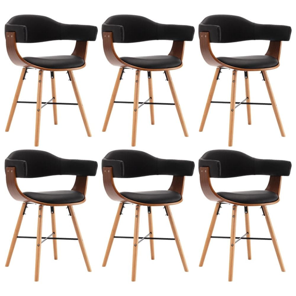 Vidaxl Jedálenské stoličky 6 ks, čierne, umelá koža a ohýbané drevo
